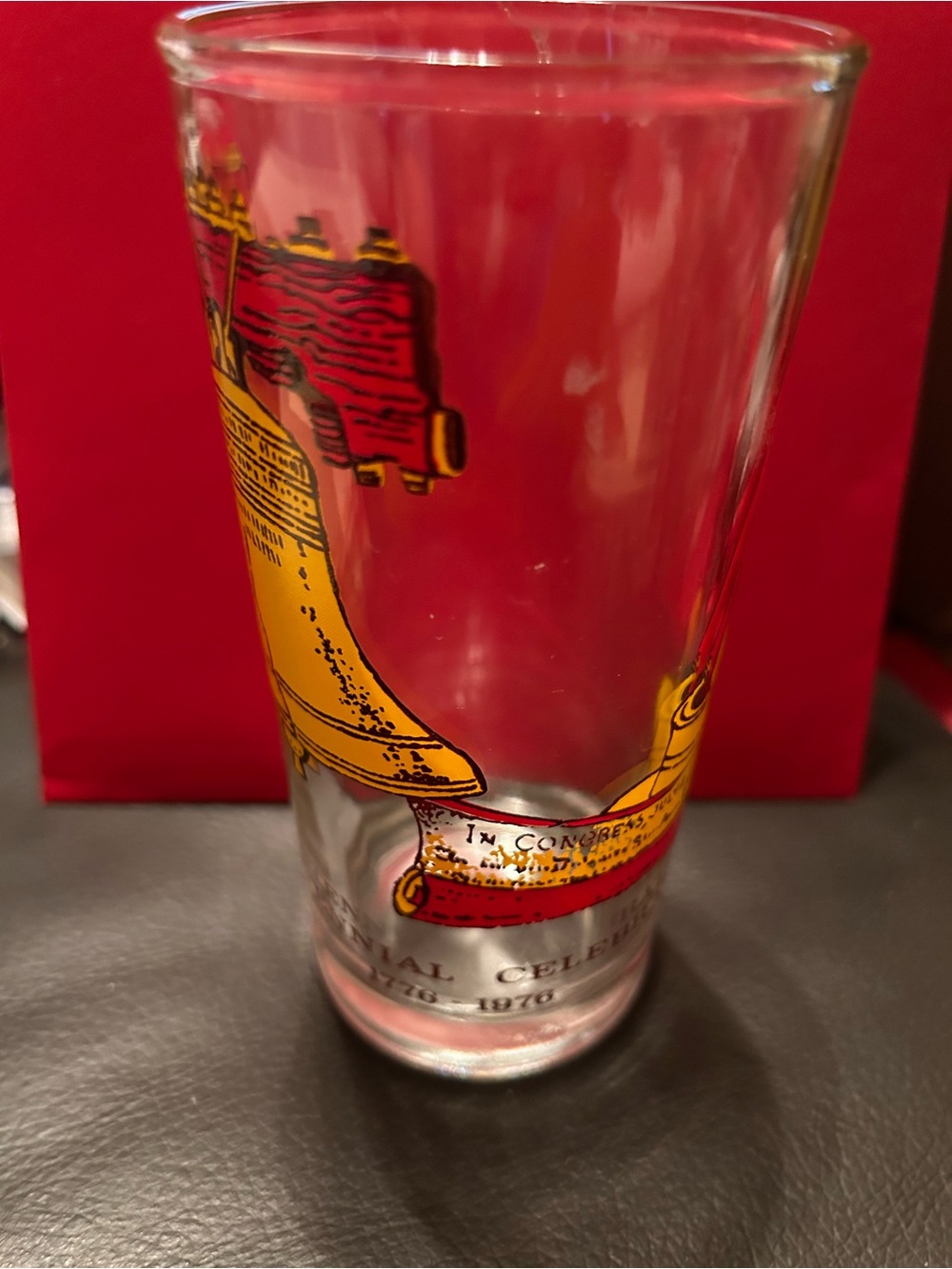 Vintage 1976 Bicentennial Liberty Bell Clear Glass Tumbler 20 oz Commemorative
